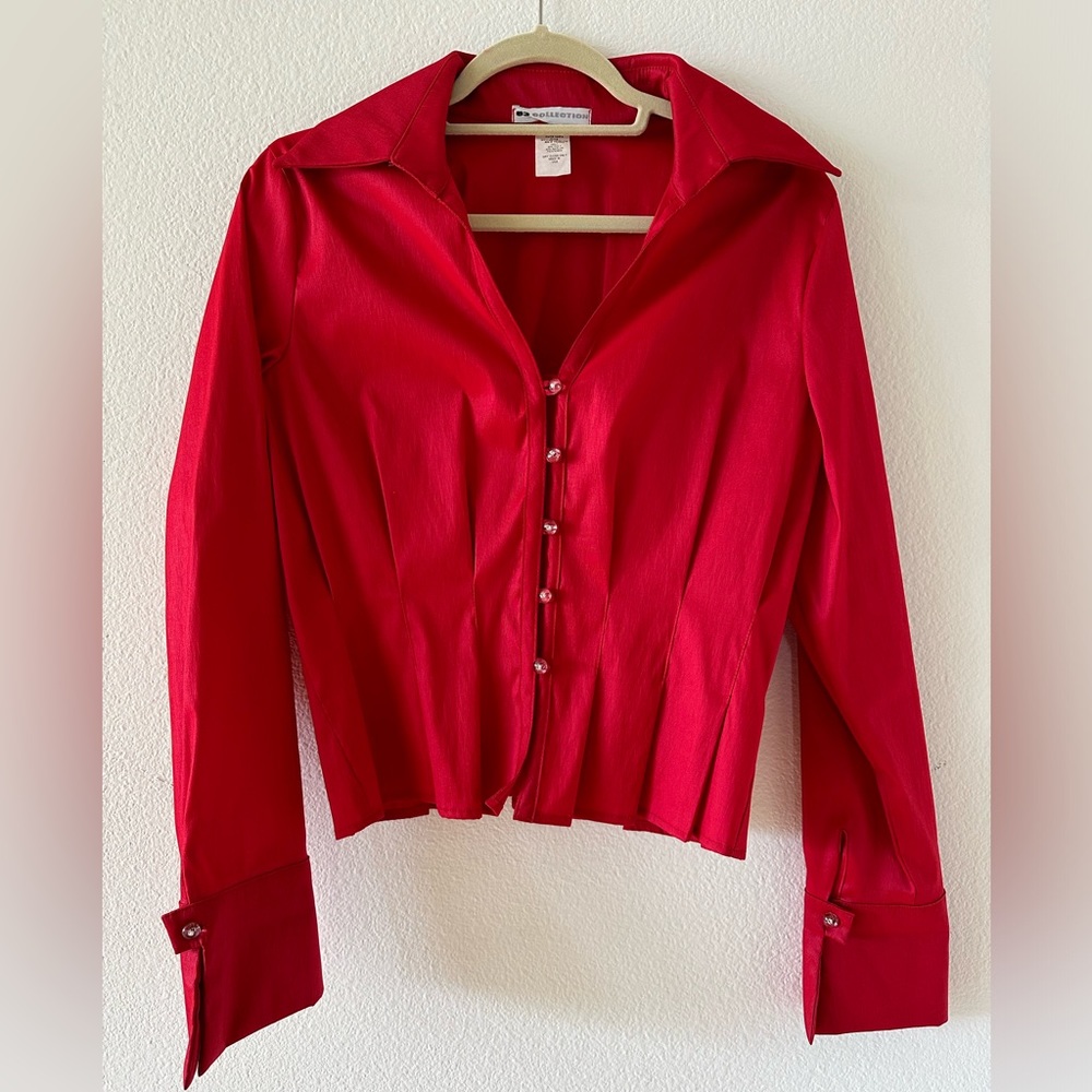 U3 Collection Vintage Fitted Red Button Down (Size Petite 12)